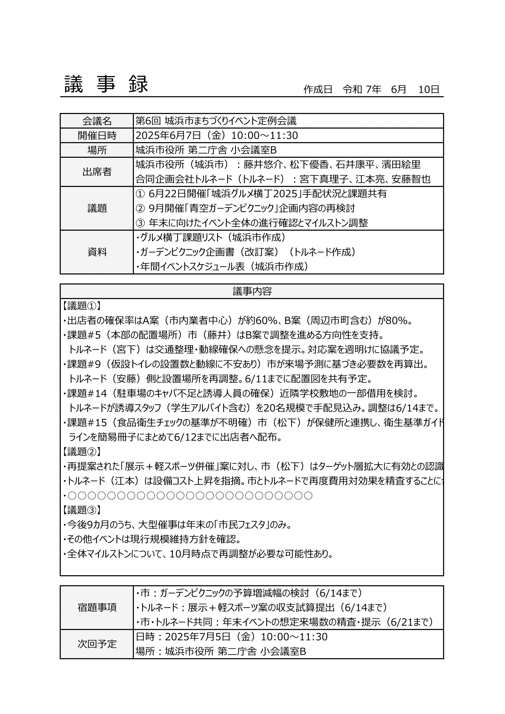 議事録｜無料Excelテンプレート｜シンプル・汎用・サンプル付き